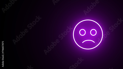 Glowing Sad emoji face flat style icon. neon Sad smiley face or emoticon line art icon for apps and websites.