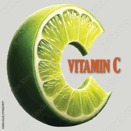 vitamin C, Letter C made of  green slice Orange citrus fruits Vector EPS 10 illustration. C shape isolated on background, Orange fruit icon.