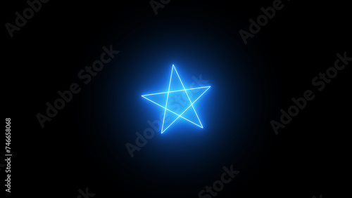 Neon glowing star shape. abstract background neon stars on a black background. Colorful night banner, light effect. Bright illuminated star shape.