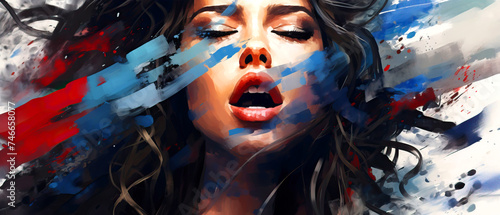 Vibrant art painting of woman with closed eyes
