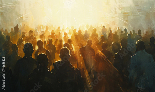 Backlit Crowd Gathering in Golden Light at Dusk © swissa