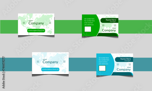 Light blue and green business card, Creative design, modern template. 