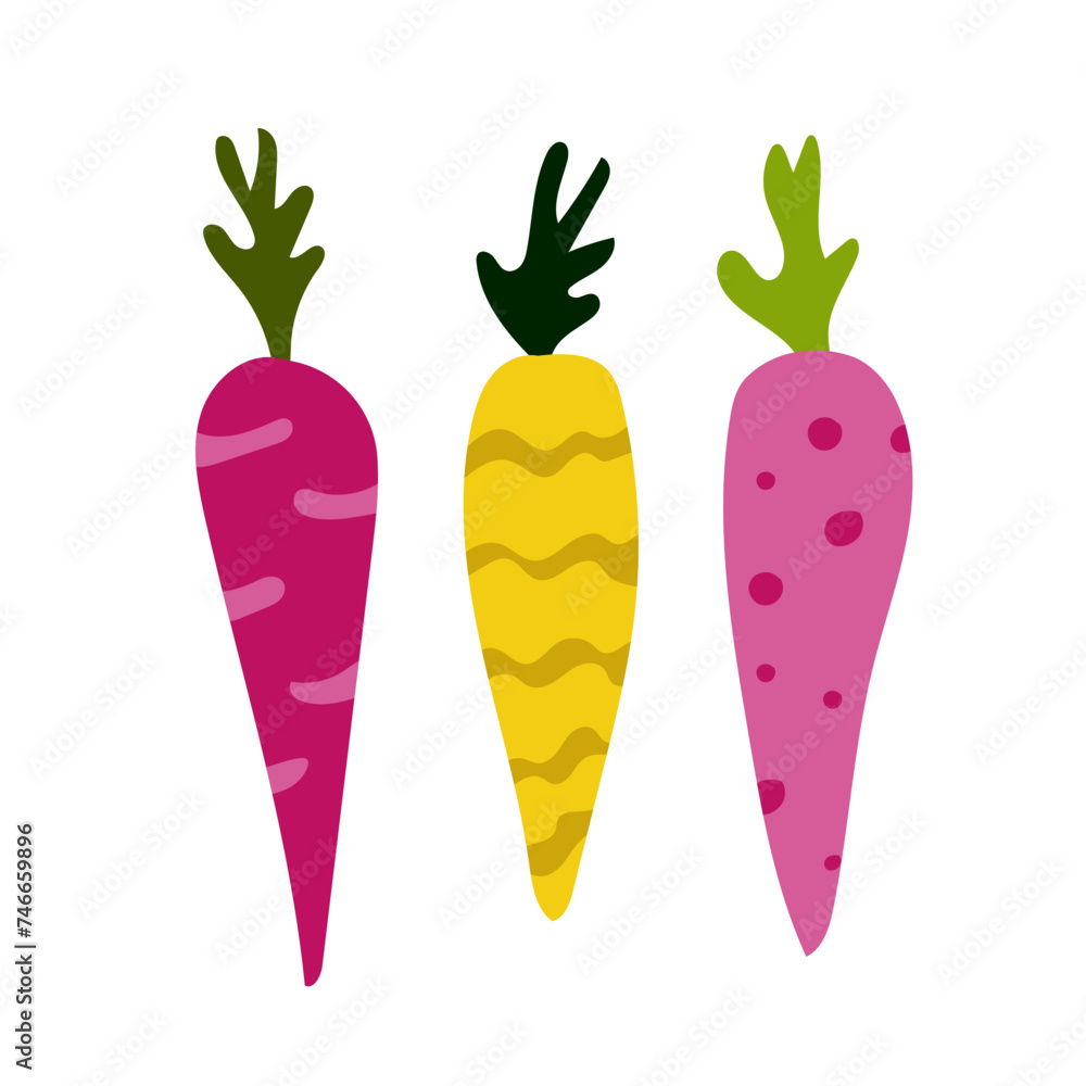 Set of cute abstract carrots icon isolated on white background. Vector Set of cute abstract carrots icon isolated on white background. Vector