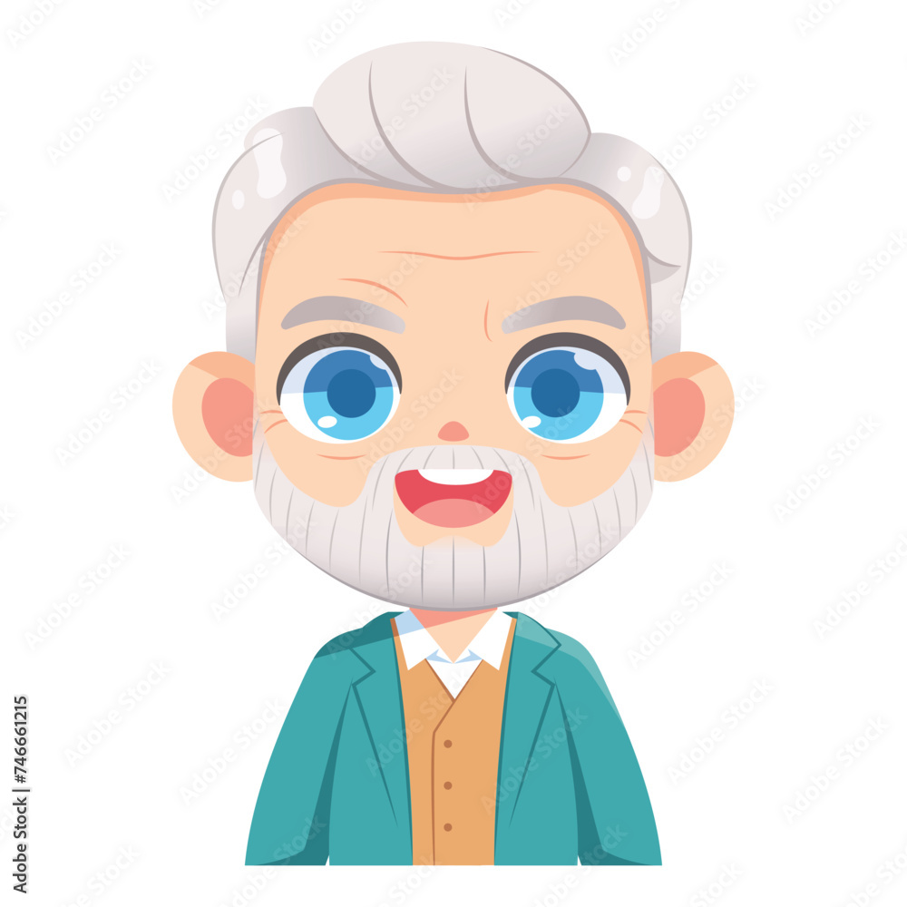 Vector Cute Old Man Beard Avatar Grandfather Illustration Isolated