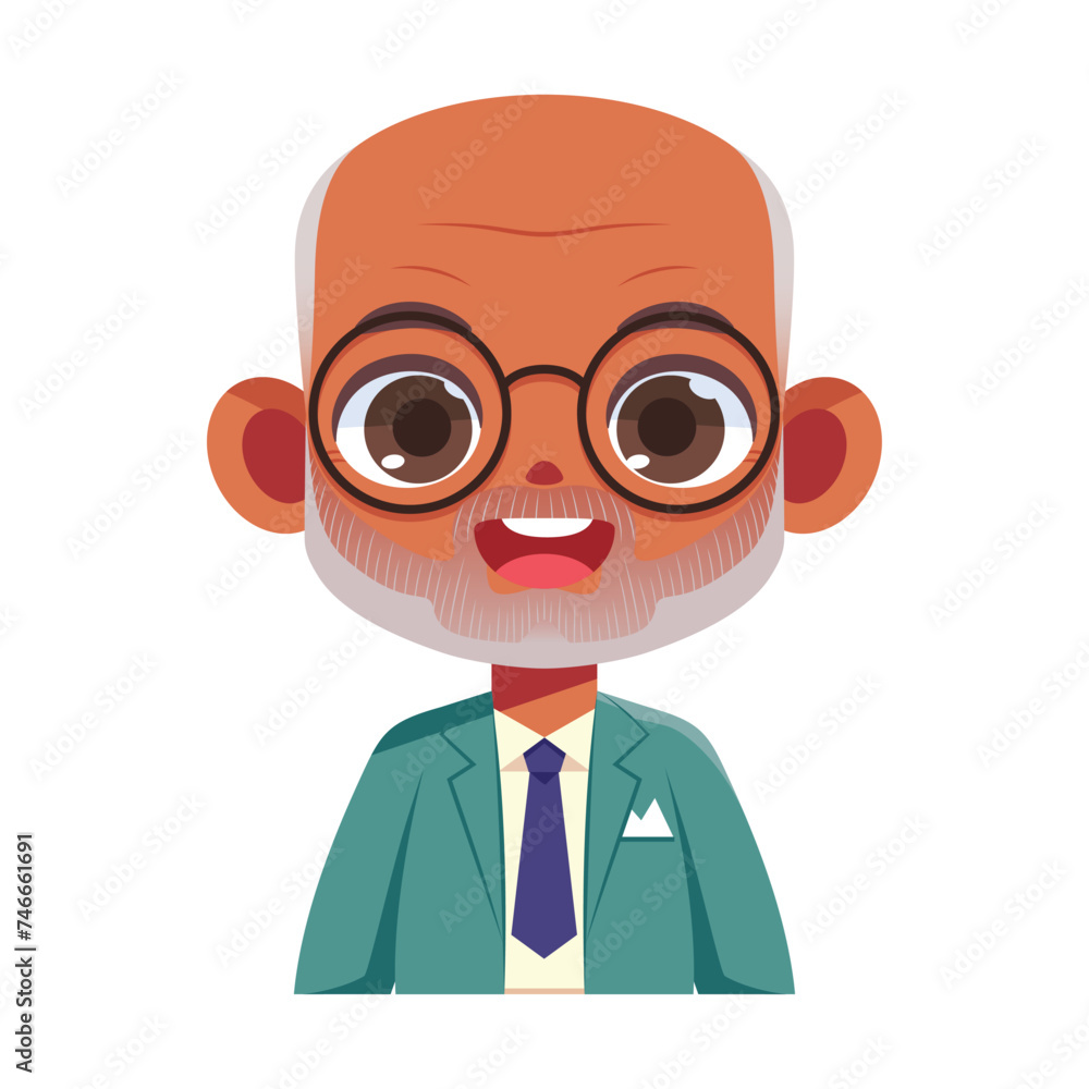 Vector Cute Old Man Beard Glasses Avatar Grandfather Illustration Isolated