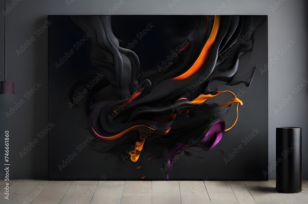 Fototapeta premium Matt black smoke a mix of vibrant canvas in modern house interior.