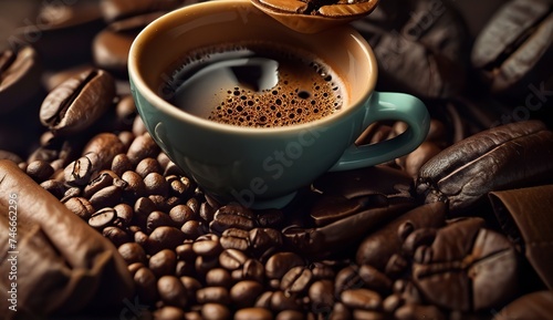 hd coffee beans background, coffee wallpaper, coffe beans on the table photo