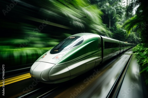 Capturing the dynamic movement of a high speed train passenger locomotive in beauty of nature.