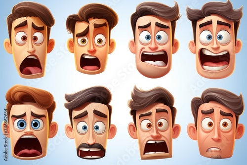 Collection of various cartoon faces with different expressions  ideal for emoticons or character design