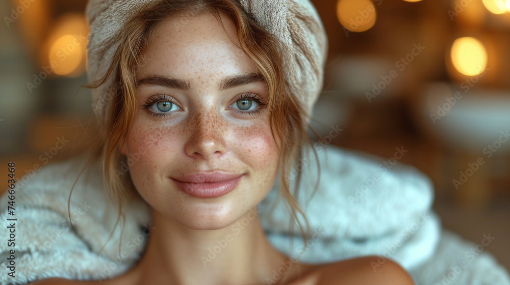 Captivating Spa Elegance A Smiling Woman in Tranquil Relaxation Captivating Spa Elegance A Smiling Woman in Tranquil Relaxation