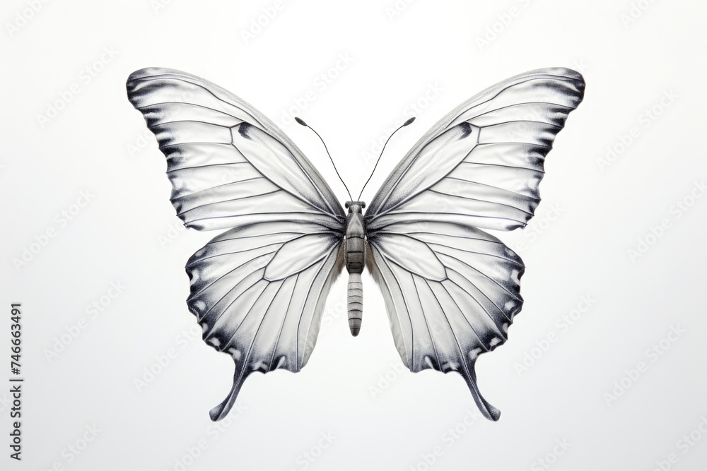 Black and white butterfly on a plain white background, suitable for various design projects Black and white butterfly on a plain white background, suitable for various design projects