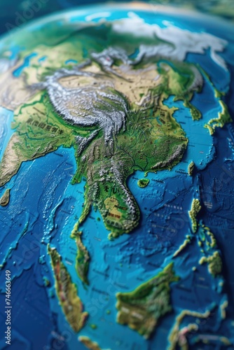 Close up view of a detailed map of the earth, suitable for educational projects