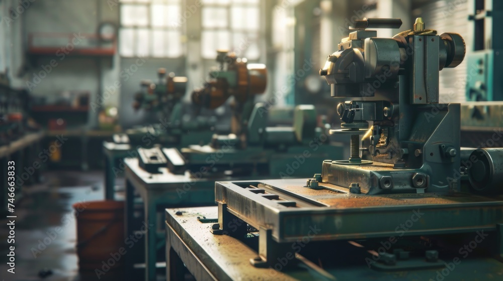 Industrial workshop with various machinery, suitable for manufacturing concepts Industrial workshop with various machinery, suitable for manufacturing concepts