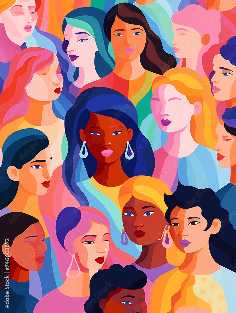 Colorful crowd pattern, Bright and vibrant background with diverse people faces Colorful crowd pattern, Bright and vibrant background with diverse people faces