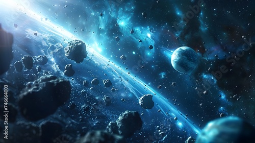 Space Galaxy with Planets in Tilt-Shift Style