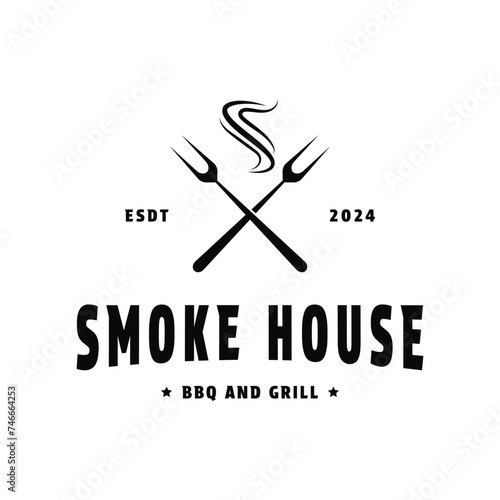 Smoke house bbq and grill logo design vintage retro style photo