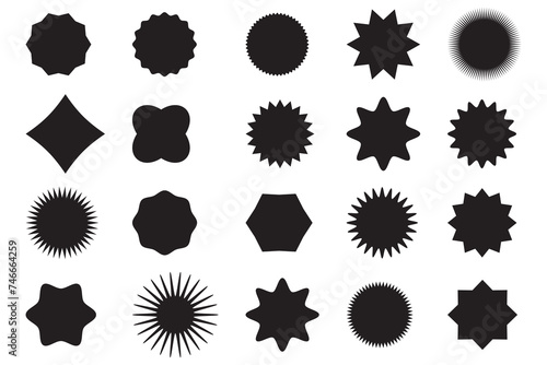 Set of vector starburst silhouette, sunburst badges. Set of starburst, sunburst badges. Design elements for sale sticker, price tag. Flat vector illustration isolated on white background. Set of blots
