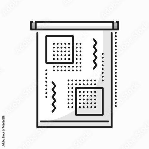 Roller jalousie, photo blind with print on fabric. Vector jalousie sun shade with abstract print, outline roller blind curtains for windows