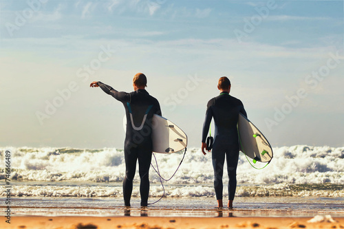 2 surfeurs sur la plage d'Hossegor dans les Landes