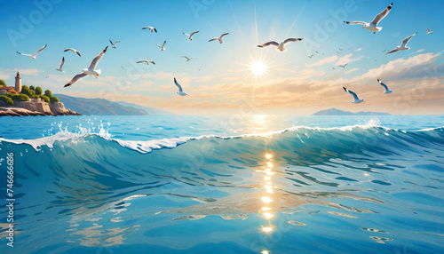 birds flying over the ocean © LoveLy