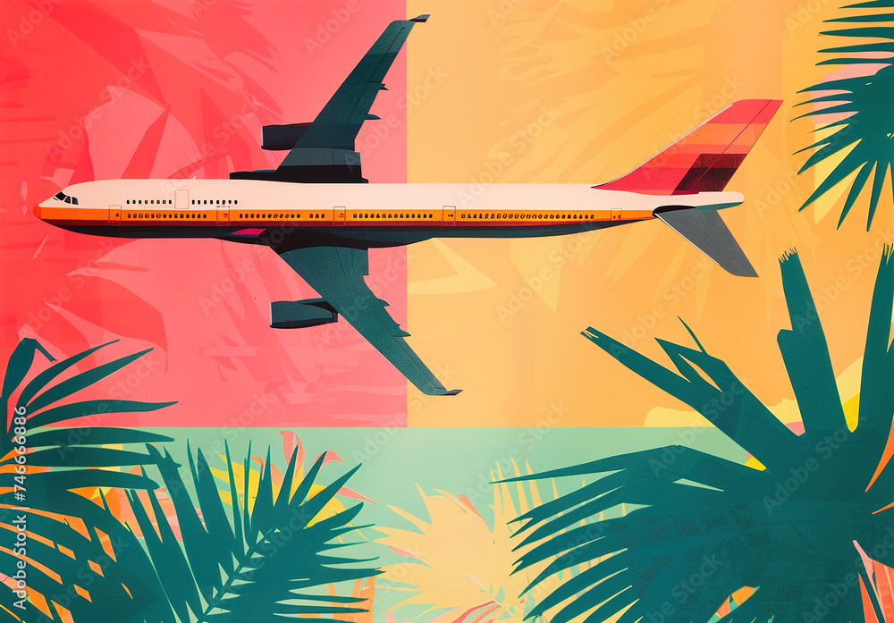 Abstract modern illustration collage with an abstract airplane on a ...