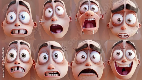 Group of cartoon faces with different expressions, suitable for social media and communication concepts