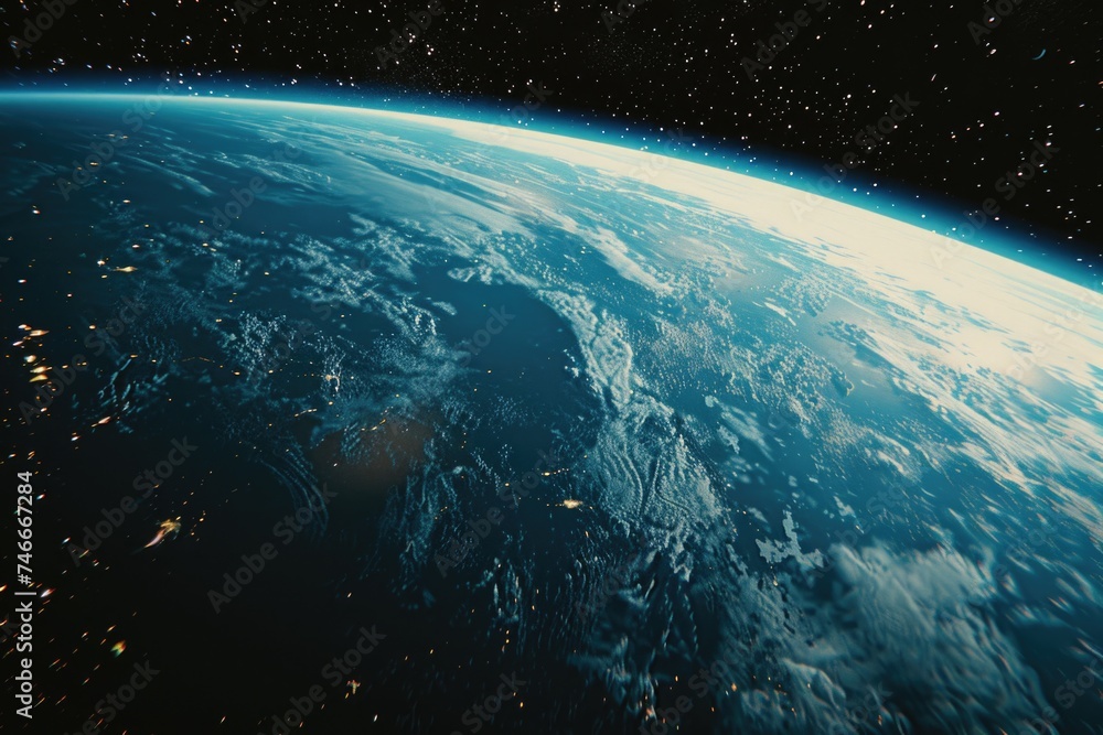 Obraz premium A stunning view of the Earth from space, showcasing city lights at night. Perfect for illustrating global connections