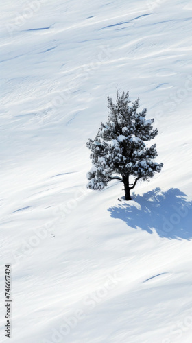 Lone Tree Casting Shadow on Snow