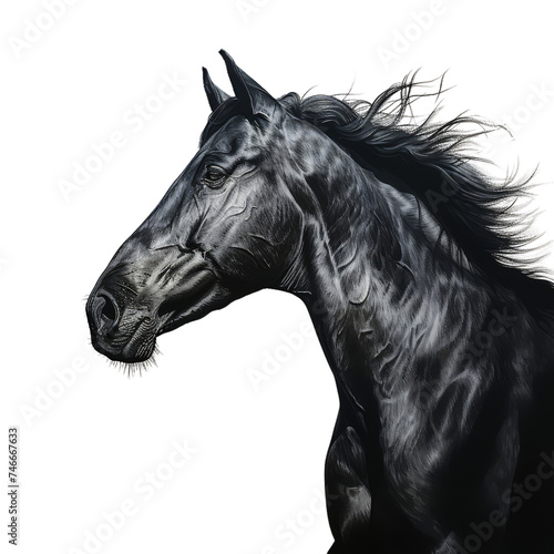 Generative AI image of a detailed black horse's head.