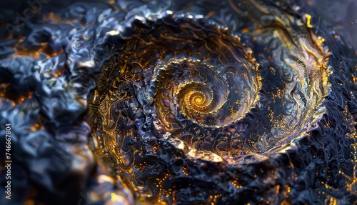 Golden Spiral: A detailed close-up of a golden spiral with intricate details, perfect for elegant backgrounds.