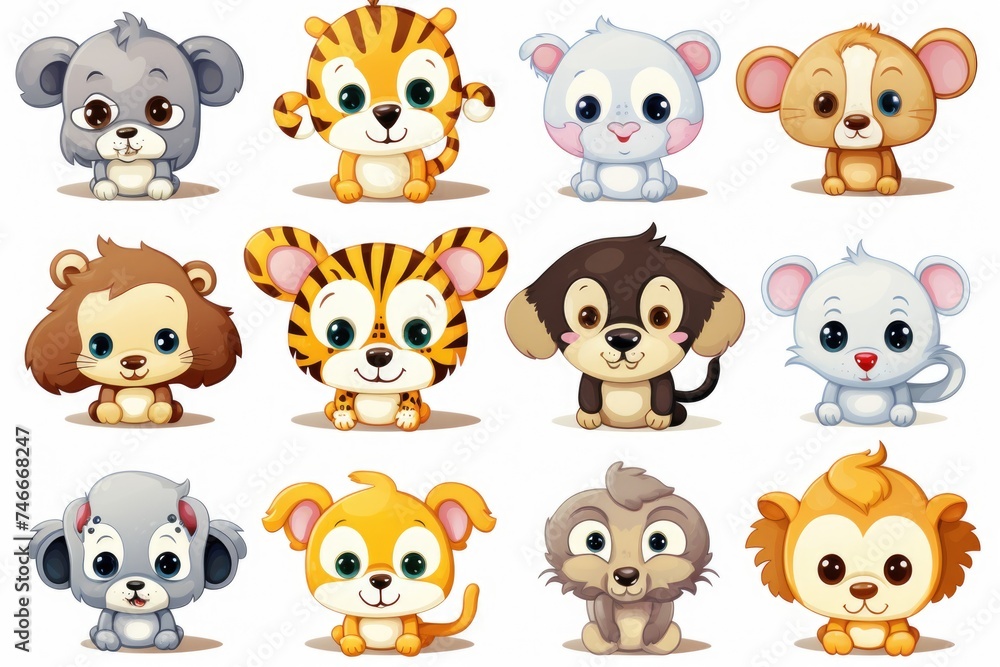 Group of cartoon animals sitting together, suitable for children's book illustrations Group of cartoon animals sitting together, suitable for children's book illustrations