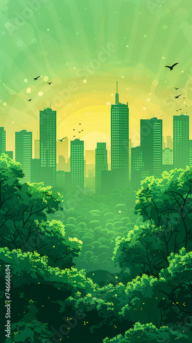 Green city  eco colors illustration  Generative AI