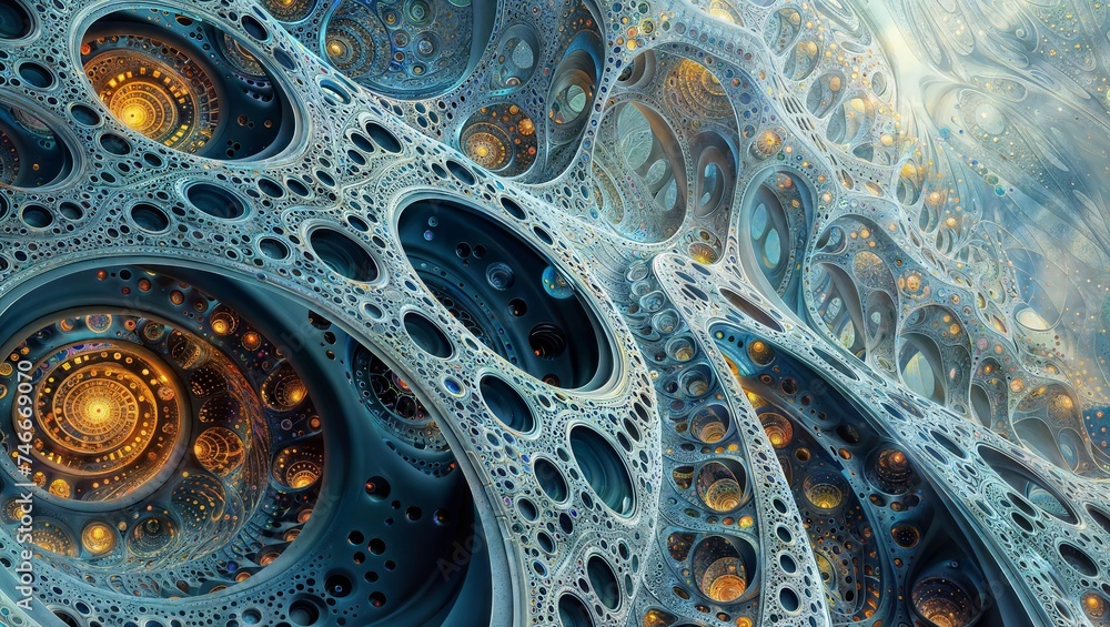 Fractal Universe: A detailed close-up of a complex fractal, showcasing its intricate and mesmerizing structure.