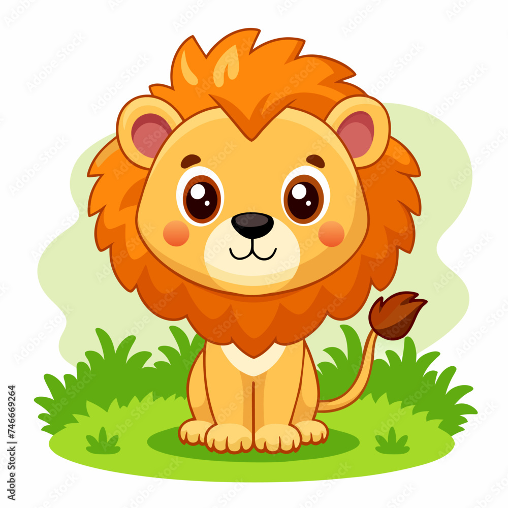 Cute lion cub on a white background. Cute children's background