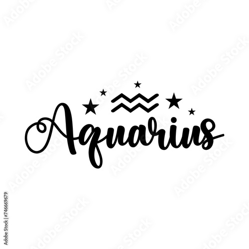 Aquarius Zodiac clip art typography design on plain white transparent isolated background for card, shirt, hoodie, sweatshirt, apparel, tag, mug, icon, poster or badge