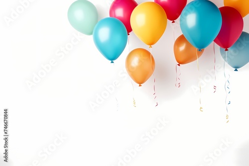 A lively display of birthday balloons in a mockup on a white background  with ample copy space for customization  captured with the vibrancy and detail of an HD camera