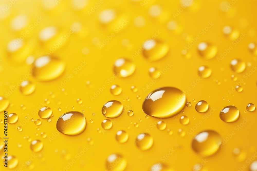Close up of water droplets on a vibrant yellow surface. Suitable for various design projects Close up of water droplets on a vibrant yellow surface. Suitable for various design projects