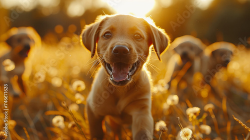 A cute young Labrador retriever puppy on green grass.