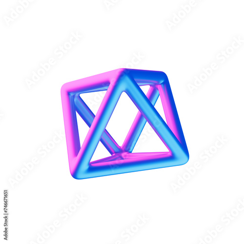 Iridescent 3D Neon Metalic Wired Geometric Object 