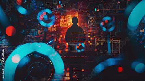 Silhouette of Person with Futuristic Digital Interface Imagery