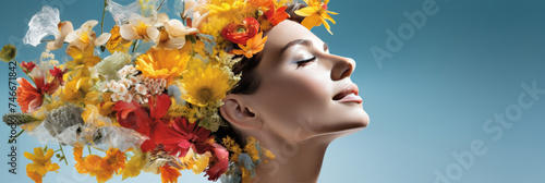 Wallpaper Mural Double exposure of woman with spring flowers, blank space for text - artistic and captivating image Torontodigital.ca