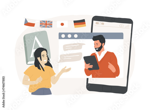 Online language tutoring isolated concept vector illustration. Live video tutoring, native speaker lesson, personal tutor in self-isolation, practice and improve speaking vector concept.