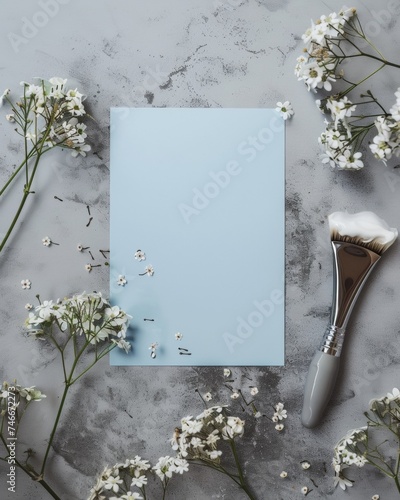 Creative composition of men's shaving tools with white flowers, integrating nature into the personal grooming experience