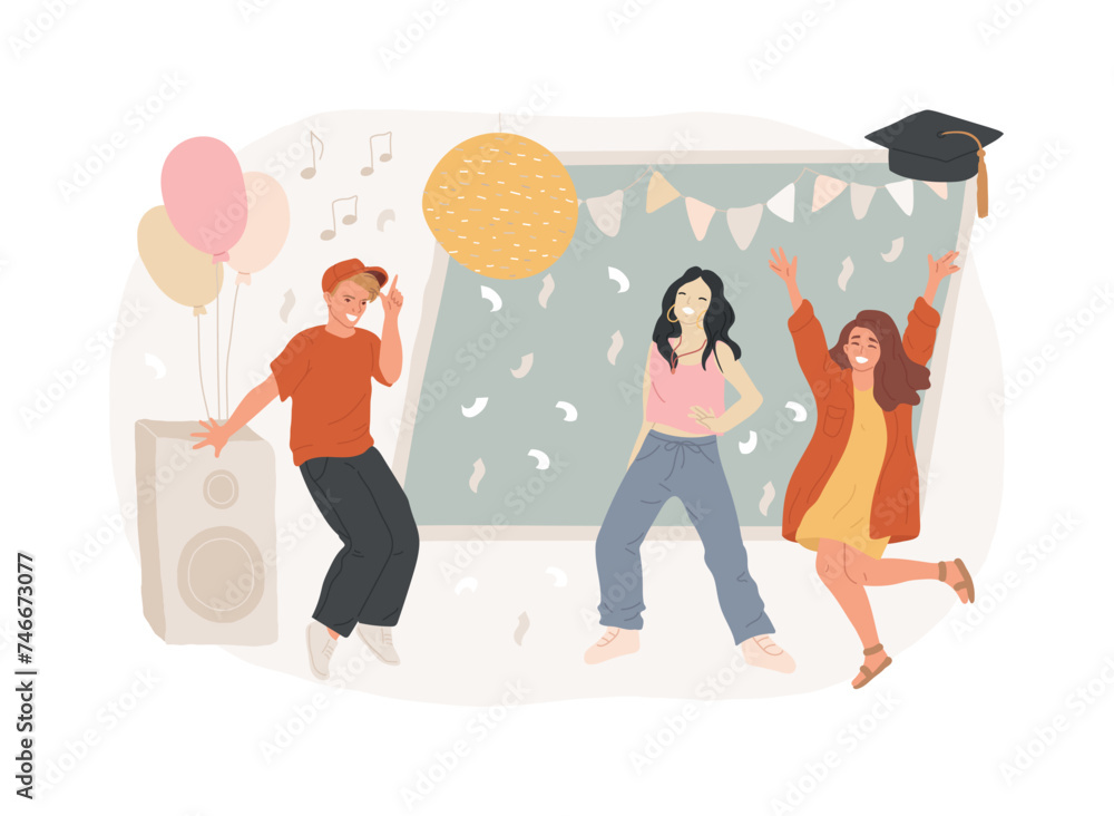 School celebration party isolated concept vector illustration. Back-to-school celebration idea, graduation party, event planning, end of year ball invitation and decoration vector concept.