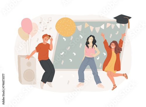 School celebration party isolated concept vector illustration. Back-to-school celebration idea, graduation party, event planning, end of year ball invitation and decoration vector concept.