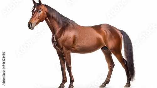 Bay big horse isolated on white background