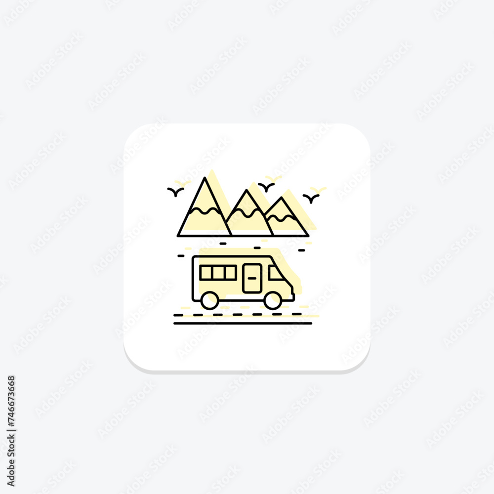 Road Trip icon, road trips, driving trip, driving trips, car trip color shadow thinline icon, editable vector icon, pixel perfect, illustrator ai file