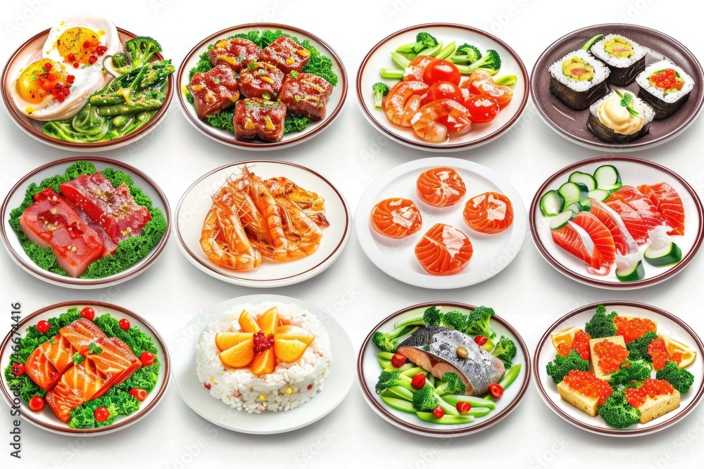 A variety of plates of food displayed on a table. Perfect for food and dining concepts A variety of plates of food displayed on a table. Perfect for food and dining concepts