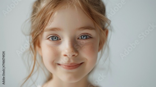 Close up of a young girl with striking blue eyes. Suitable for beauty or lifestyle concepts
