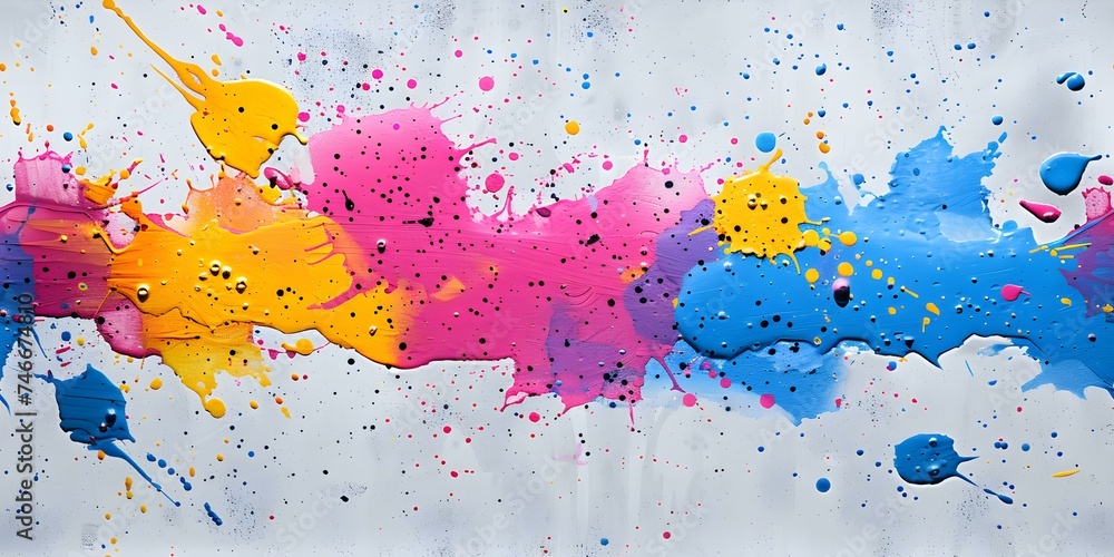 Vibrant paint splatters create an artistic display against a blank canvas seamless background seamless background. Concept Artistic Photography, Colorful Paint Splatters, Blank Canvas